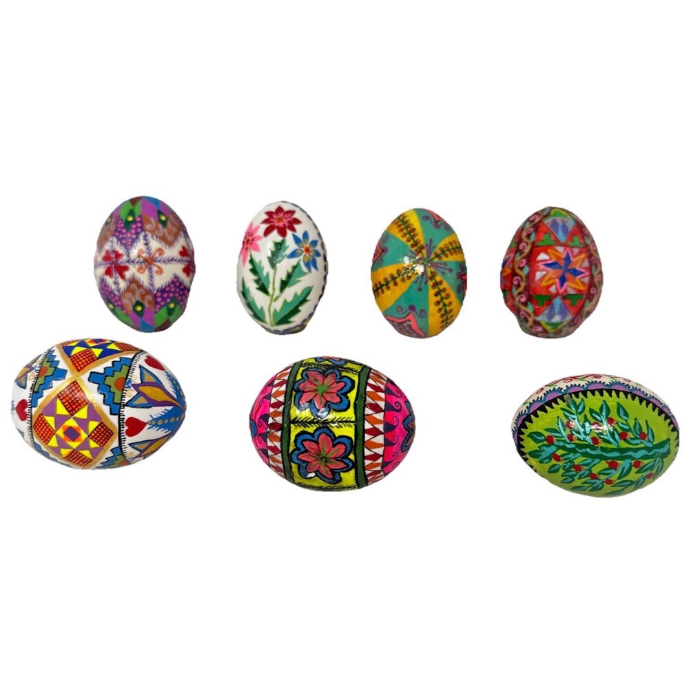 Ukrainian Pysanky Blown Easter Eggs Kistka Hand Dyed Painted Folk Art Lot of 7 - Picture 2 of 16